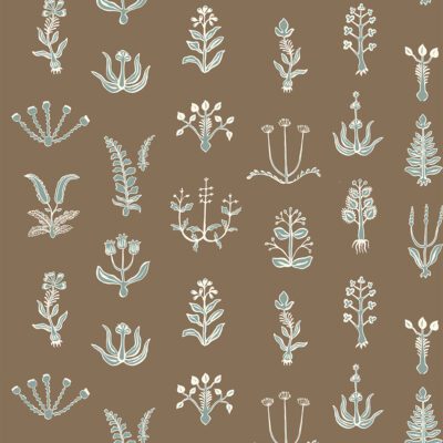 Floral Spot Wallpaper - Clarke White - Osney Blue - Kemp Brown