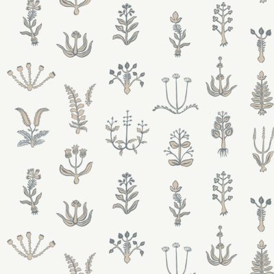 Floral Spot Wallpaper - Bude Blue - Cromwell Stone - Hilles White